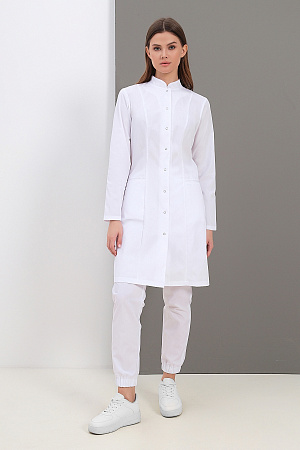 Халат женский на кнопках, Ultra Soft, длинный рукав, белый